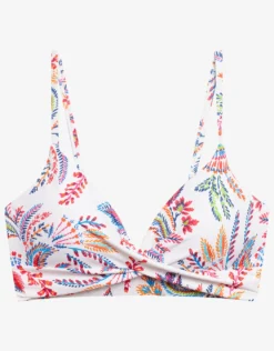 Fleurette Single Strap Twist Underwired Bra Bikini Top - White Floral