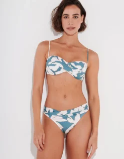 Floral Abstract Twist Front Bikini Pant - Puffy Sky