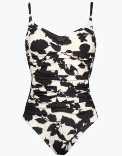Florascape Ruched Underwired Swimsuit - Cream Black