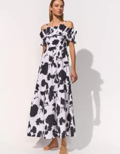 Florascape Ruffle Top Dress - Cream Black