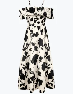 Florascape Ruffle Top Dress - Cream Black