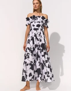 Florascape Ruffle Top Dress - Cream Black