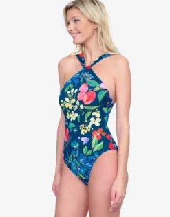 Garden Dream High Neck Swimsuit - Multi Navy