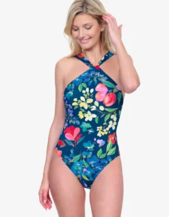 Garden Dream High Neck Swimsuit - Multi Navy