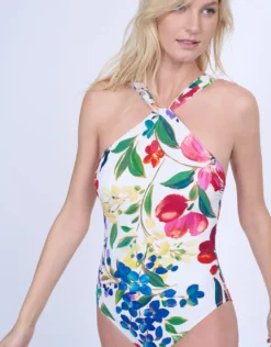 Garden Dream High Neck Swimsuit - Off White