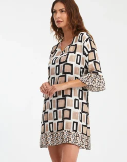 Geo Beach Dress - Black White and Gold