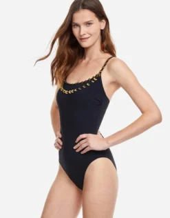 Golden Touch Round Neck Swimsuit - Black