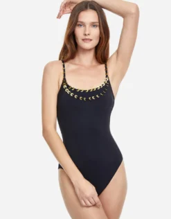 Golden Touch Round Neck Swimsuit - Black