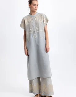 Grape Midi Tunic Dress - Light Grey and Gold
