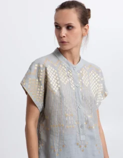 Grape Midi Tunic Dress - Light Grey and Gold