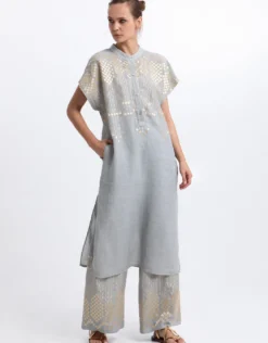 Grape Midi Tunic Dress - Light Grey and Gold