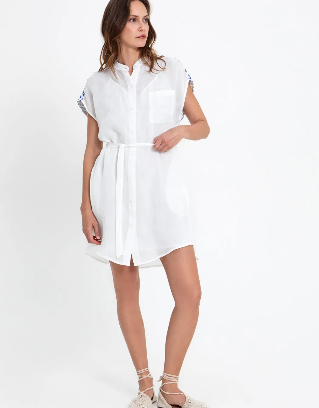 Grape Mini Shirt Dress - White and Blue