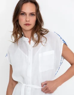 Grape Mini Shirt Dress - White and Blue