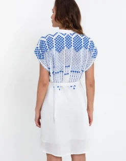 Grape Mini Shirt Dress - White and Blue