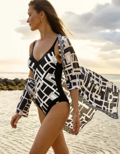 Graphic Frame Moulded Swimsuit - Black White