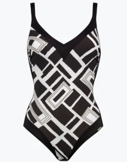 Graphic Frame Moulded Swimsuit - Black White
