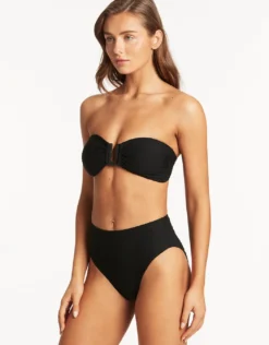 Honeycomb U Bar Bandeau Bikini Top - Black