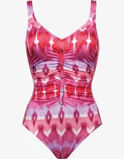 Ikat Energy Gathered Front Swimsuit - Pinkwave