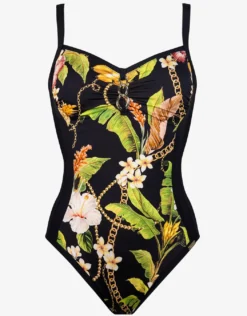 Imperial Tropics Underwired Detail Swimsuit - Gilded Noir