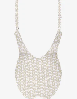 Indira Round Neck Swimsuit - White and Gold
