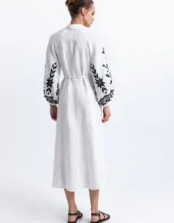 Ios Button Front Kaftan Dress - White and Black
