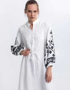 Ios Button Front Kaftan Dress - White and Black