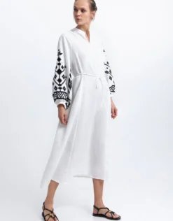 Ios Button Front Kaftan Dress - White and Black