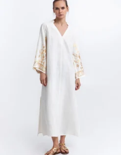 Ios Kaftan Dress - White and Gold