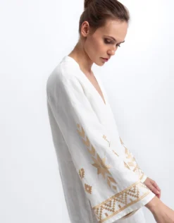 Ios Kaftan Dress - White and Gold