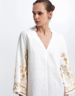 Ios Kaftan Dress - White and Gold