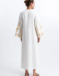 Ios Kaftan Dress - White and Gold