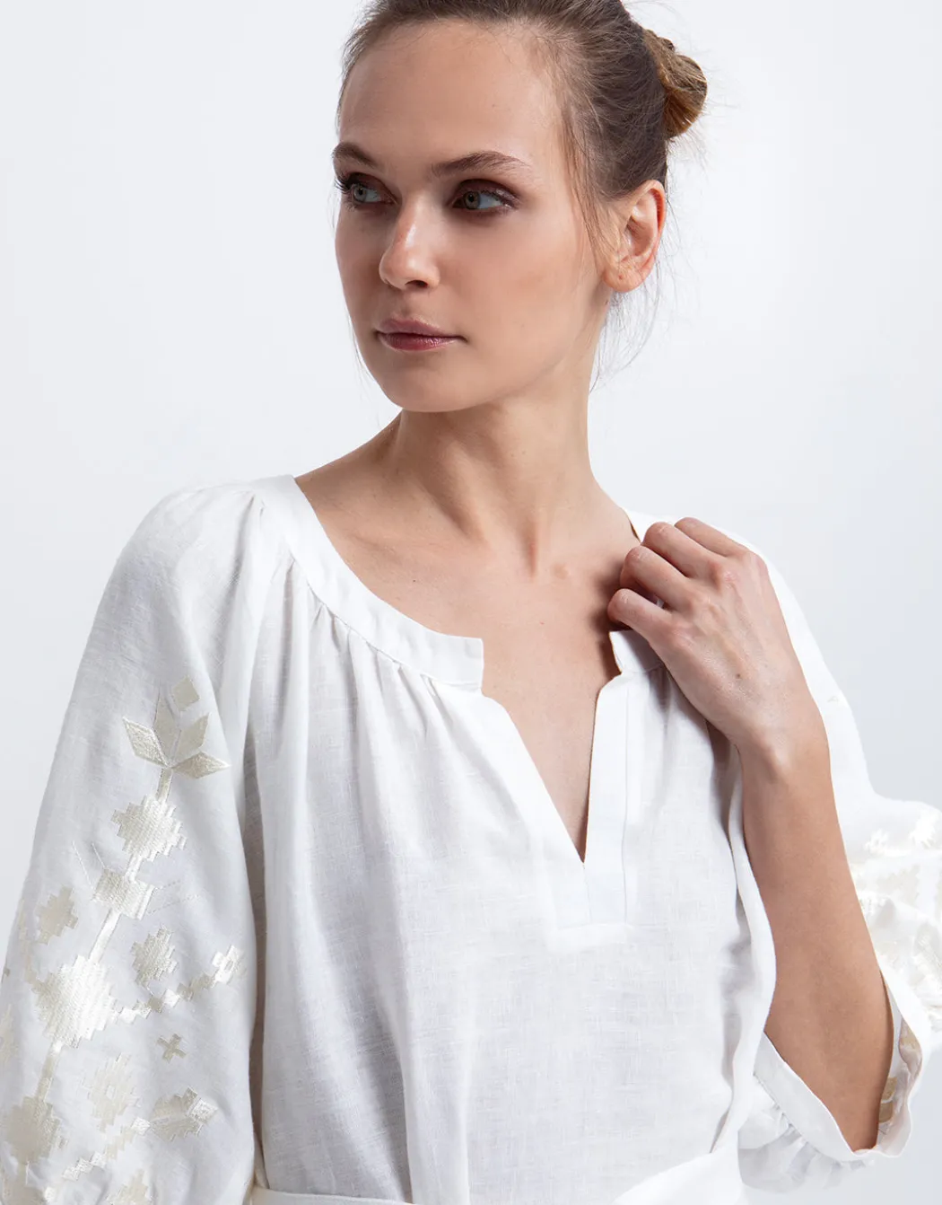 Ios Midi Kaftan Dress - White and Champagne