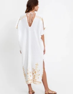 Ios Midi Kaftan - White and Gold