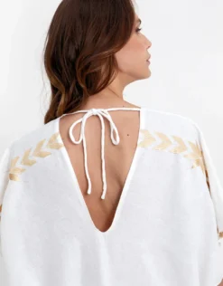 Ios Midi Kaftan - White and Gold