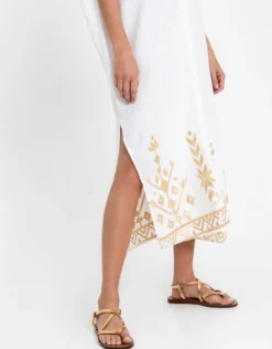 Ios Midi Kaftan - White and Gold