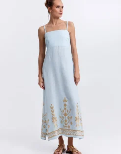 Ios Strappy Bandeau Dress - Ciel and Gold