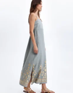 Ios Strappy Bandeau Dress - Light Grey and Gold