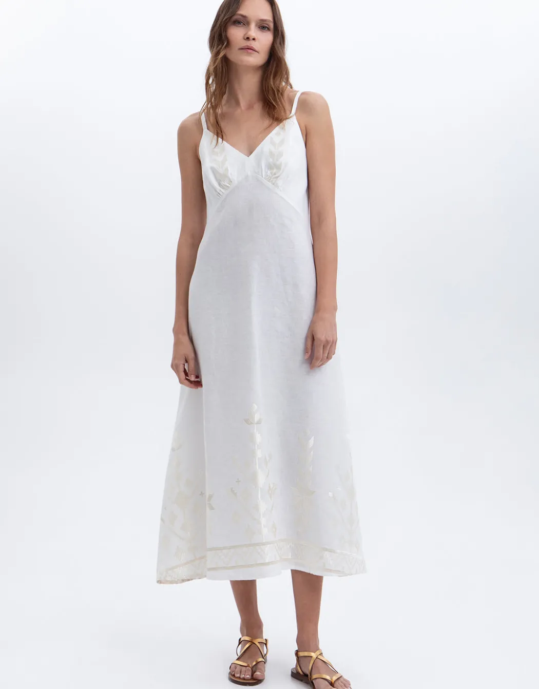 Ios Strappy Dress - White and Champagne