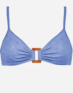 Island Nostalgia Ring Front Bralette Bikini Top - Cornflower