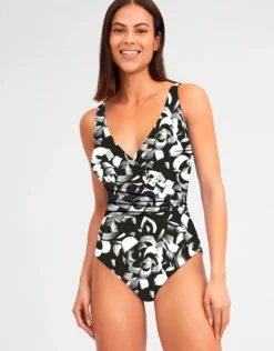 Island Wrap Front Swimsuit - Black and White