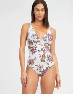 Jasmine Plunge Swimsuit - White Floral