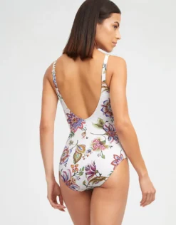 Jasmine Shaped Neck Swimsuit - White Floral