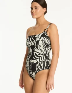 Jungle Book One Shoulder Ring Swimsuit - Black