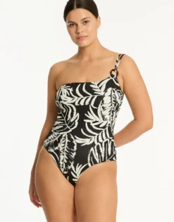 Jungle Book One Shoulder Ring Swimsuit - Black
