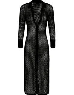 Knit Long Shirt Cover Up - Black