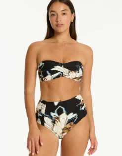 La Luna High Waist Gathered Side Bikini Pant - Black