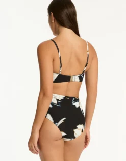 La Luna High Waist Gathered Side Bikini Pant - Black