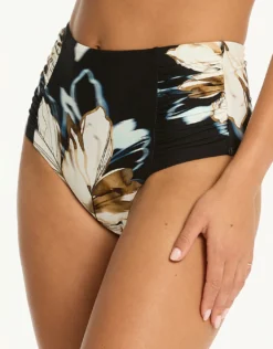 La Luna High Waist Gathered Side Bikini Pant - Black