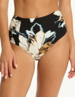 La Luna High Waist Gathered Side Bikini Pant - Black
