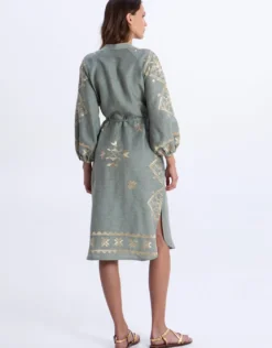 Lefkada Midi Shirt Dress - Sage and Gold